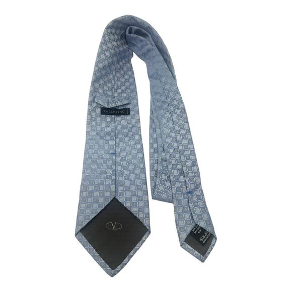 Valentino Blue Geometric Silk Tie – 100% Luxury Italian Designer Necktie - Picture 5 of 8